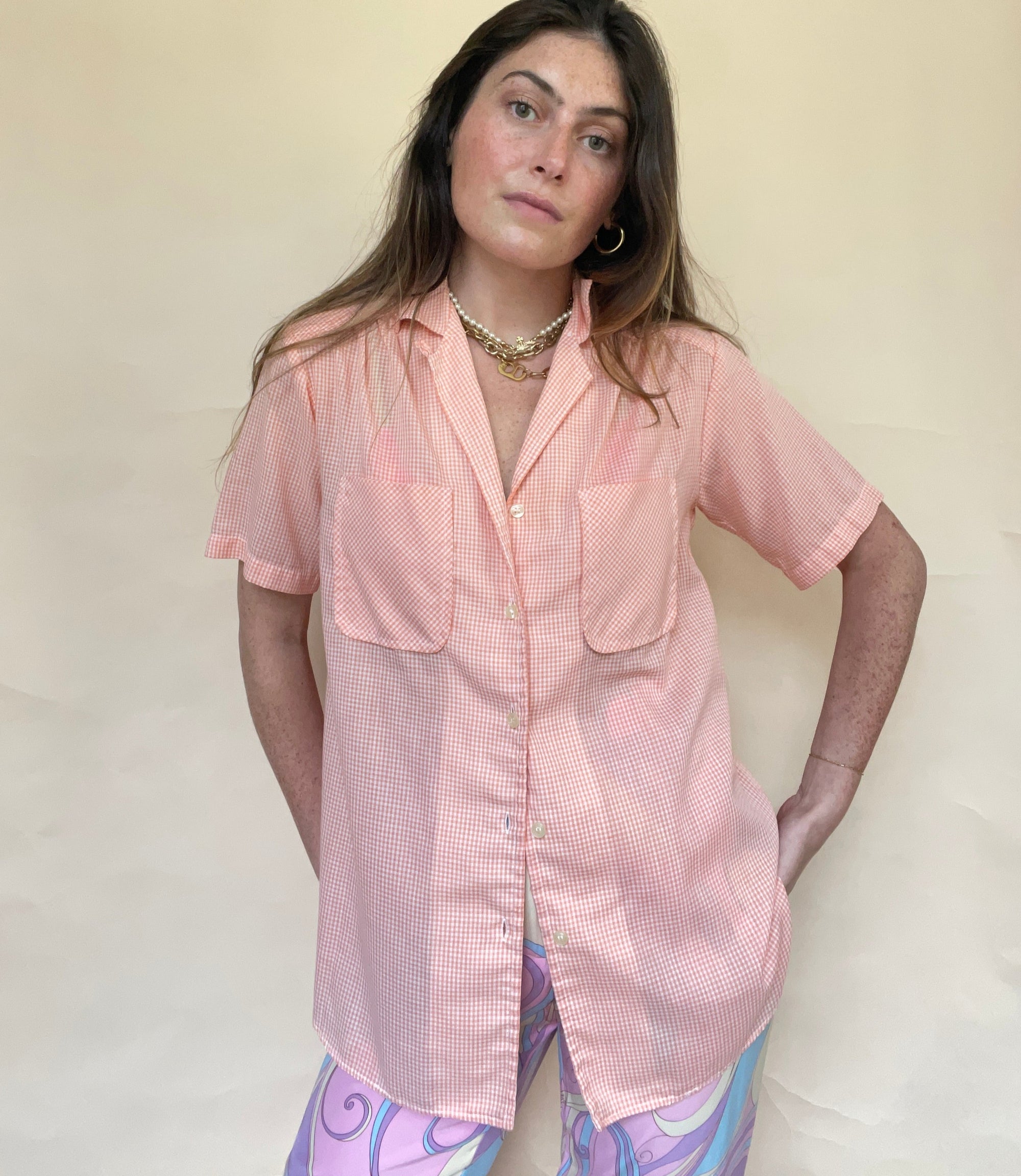1970S FRITZI CLEMENTINE GINGHAM BUTTON UP TOP
