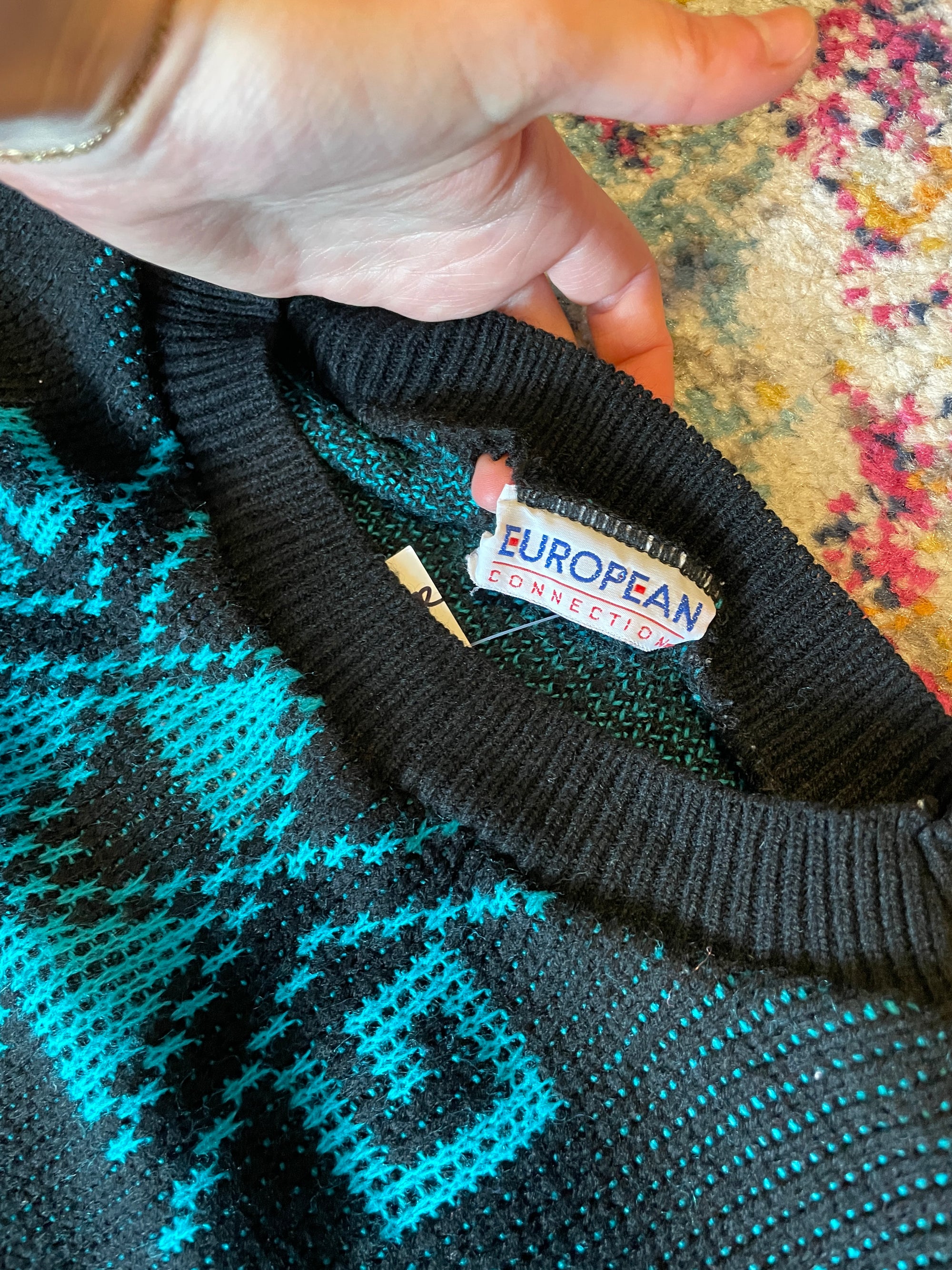 1980S EUROPEAN CONNECTION MIDNIGHT TURQUOISE SWEATER