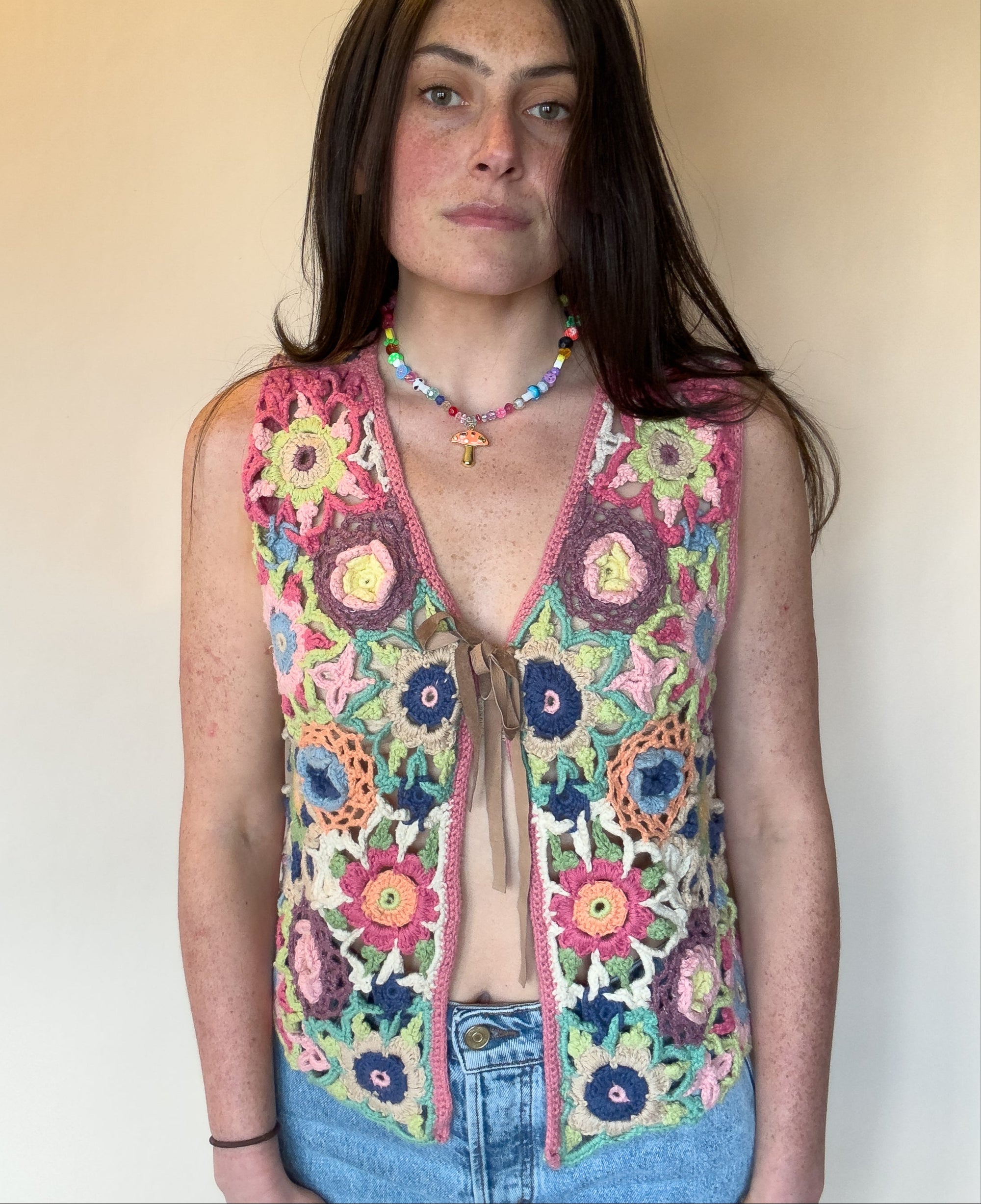 1980S CAMBRIDGE CROCHET TIE VEST