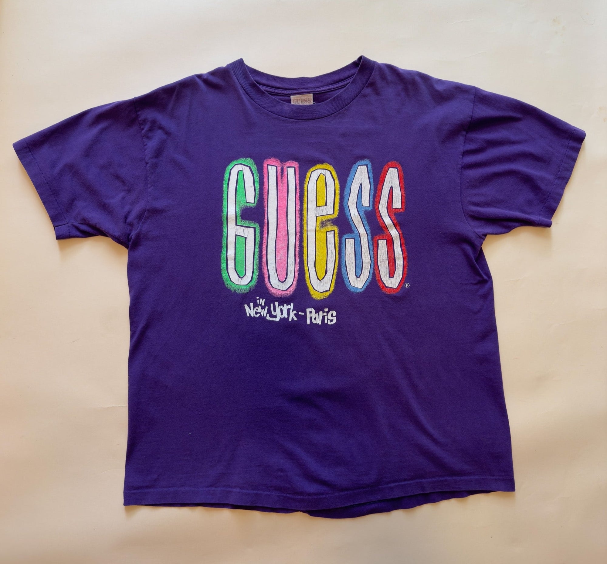 1989 GUESS RAINBOW LOGO T SHIRT Dazed Vintage