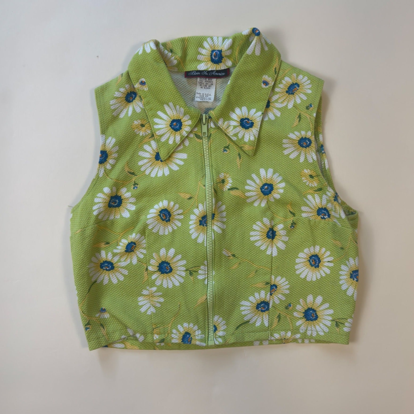 1980S BORN IN AMERICA LIME GREEN DAISY VEST TOP