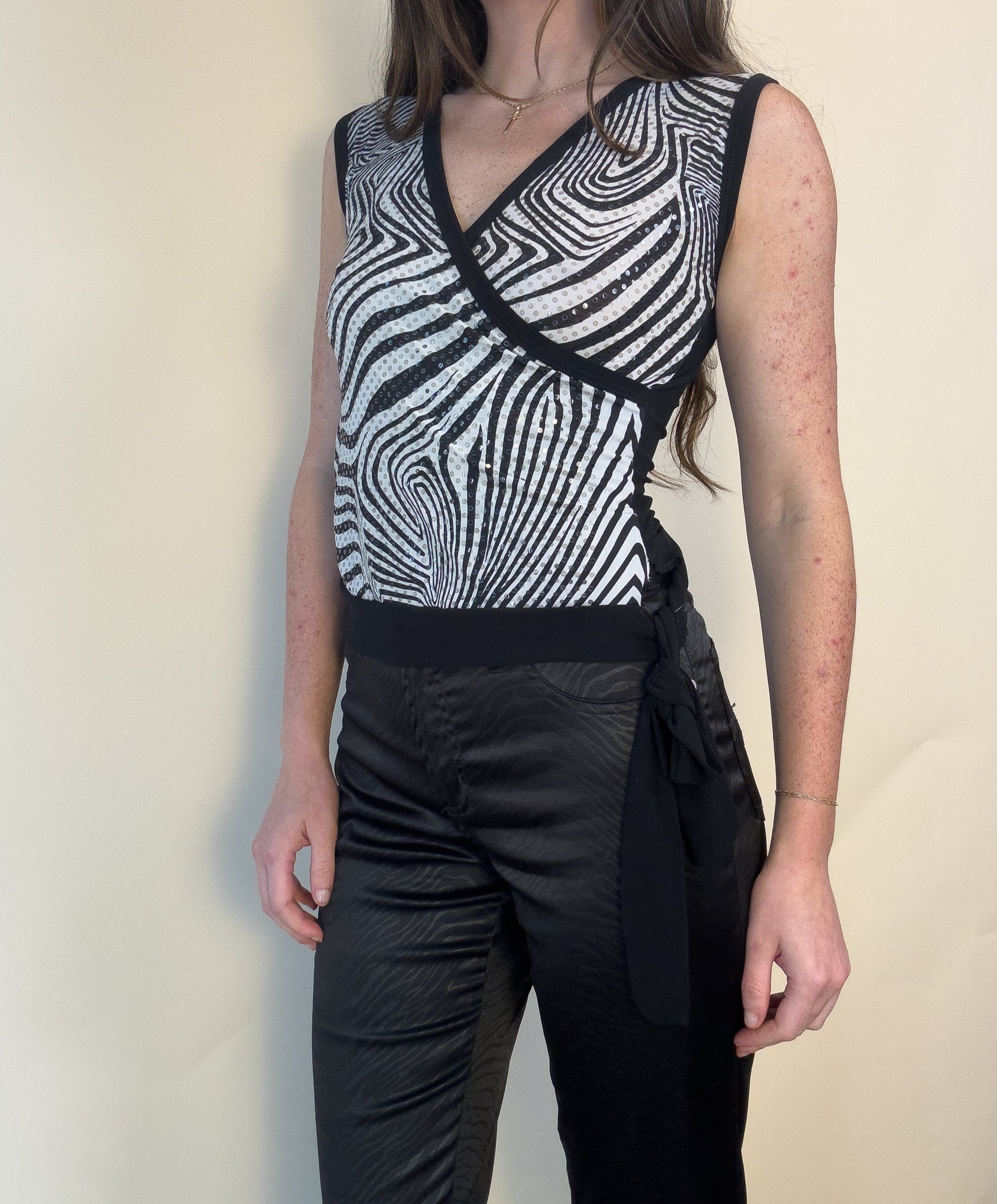 Y2K ZEBRA STRIPE WRAP TOP