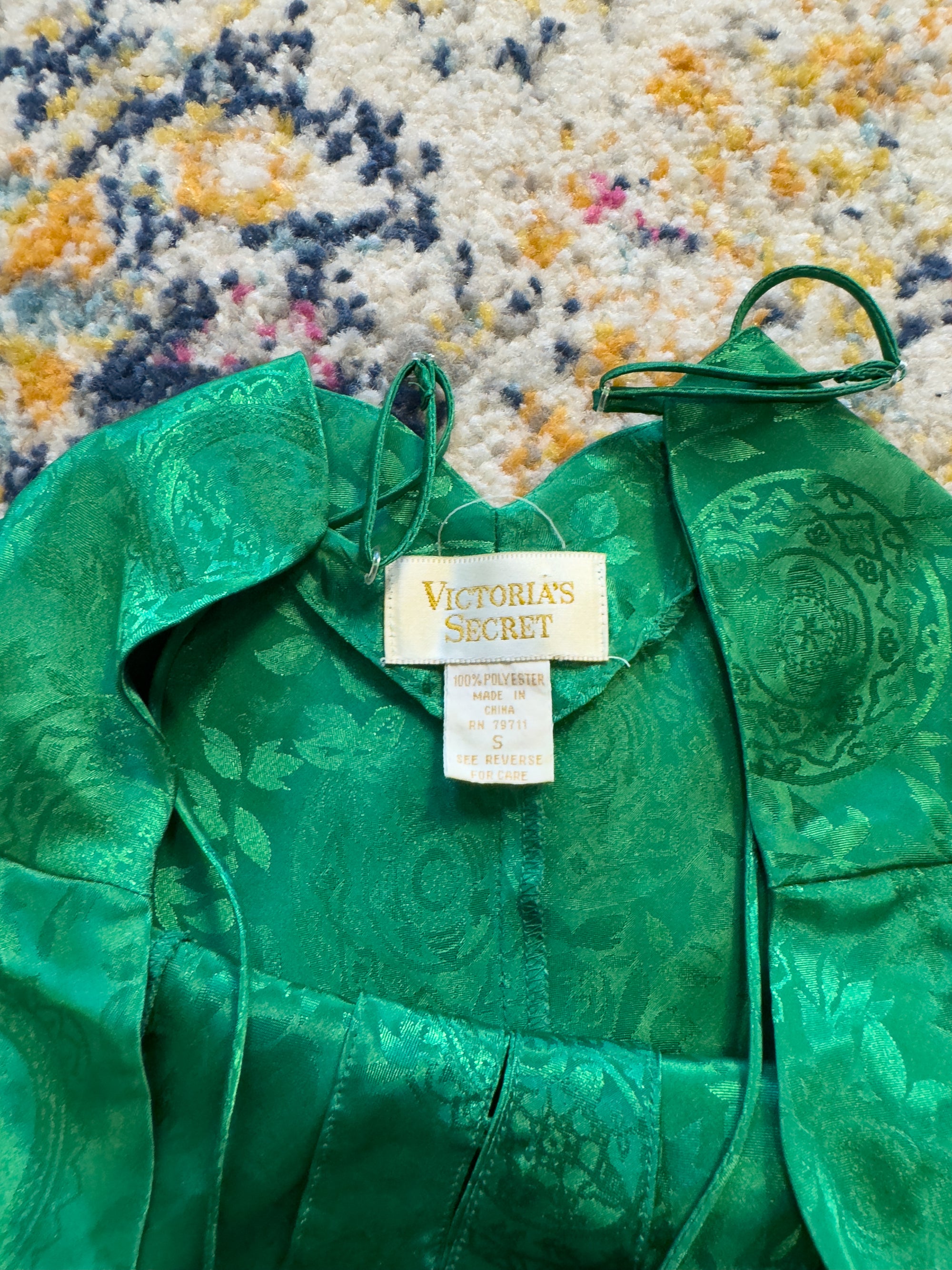 1990S VICTORIA'S SECRET GOLD LABEL EMERALD SLIP DRESS