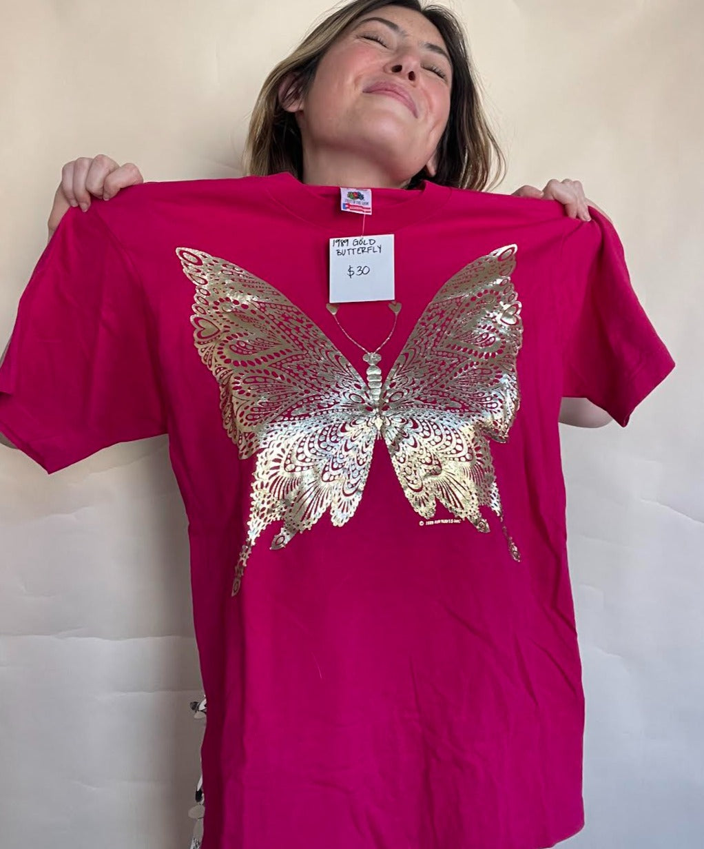 1989 FRUIT OF THE LOOM GOLD BUTTERFLY T-SHIRT