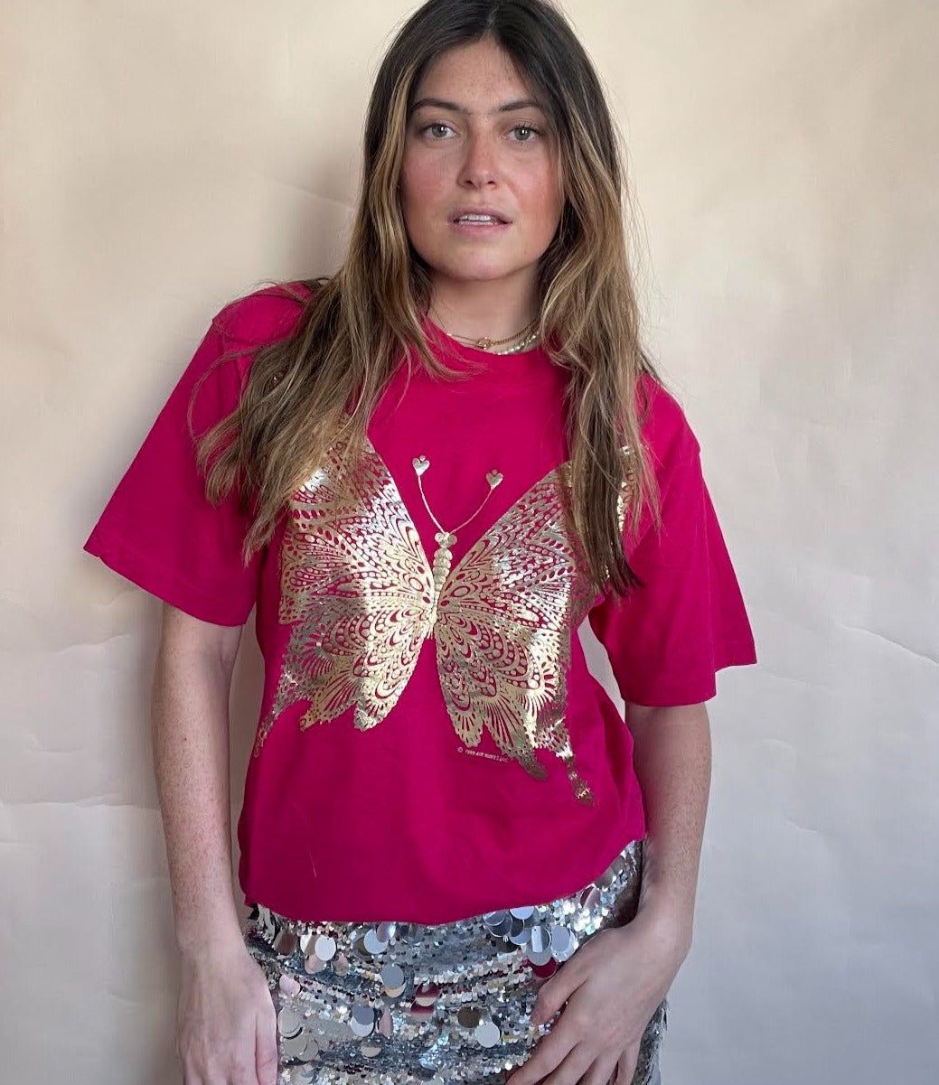 1989 FRUIT OF THE LOOM GOLD BUTTERFLY T-SHIRT