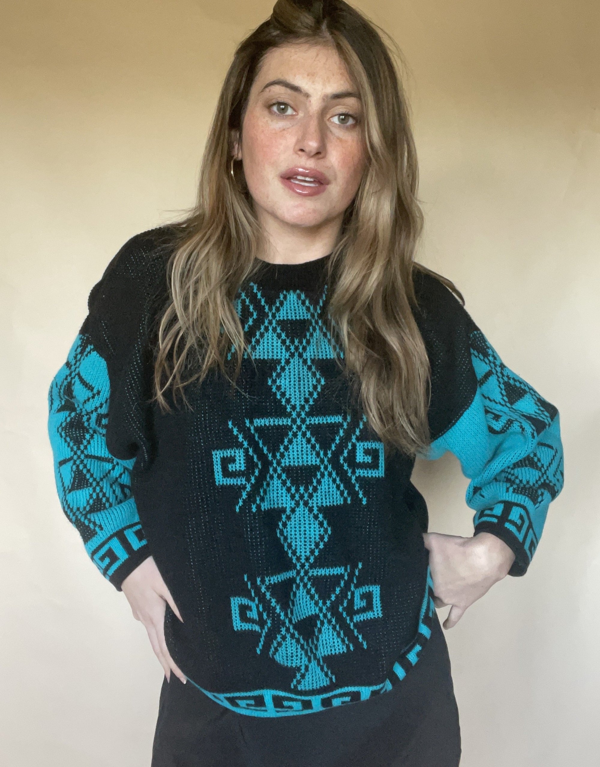 1980S EUROPEAN CONNECTION MIDNIGHT TURQUOISE SWEATER