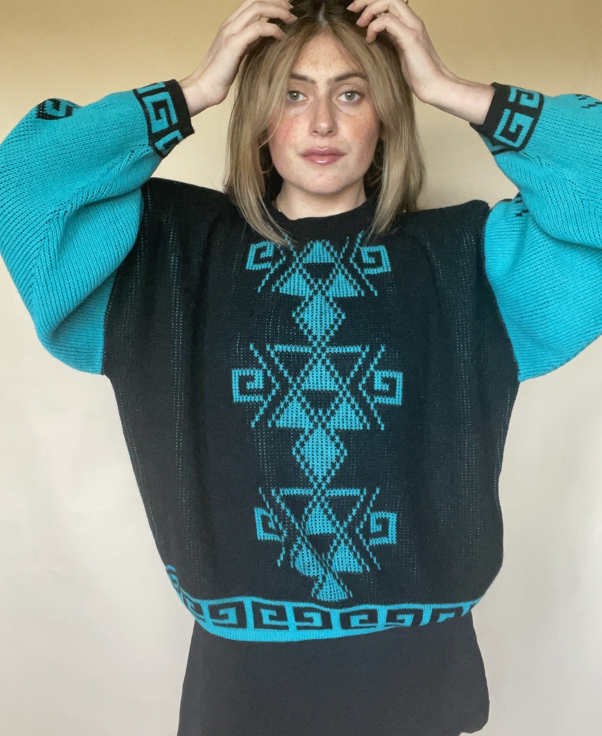 1980S EUROPEAN CONNECTION MIDNIGHT TURQUOISE SWEATER