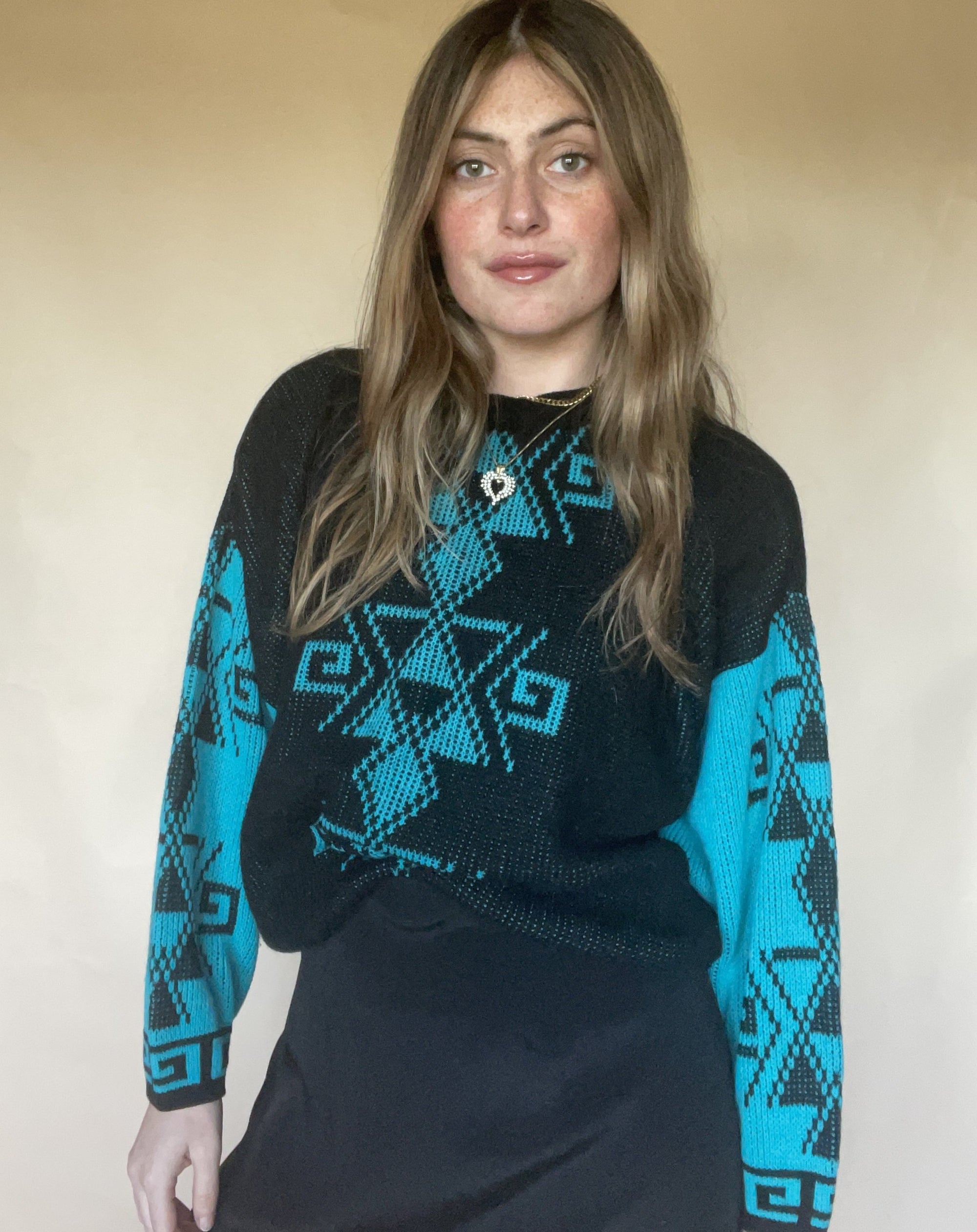 1980S EUROPEAN CONNECTION MIDNIGHT TURQUOISE SWEATER