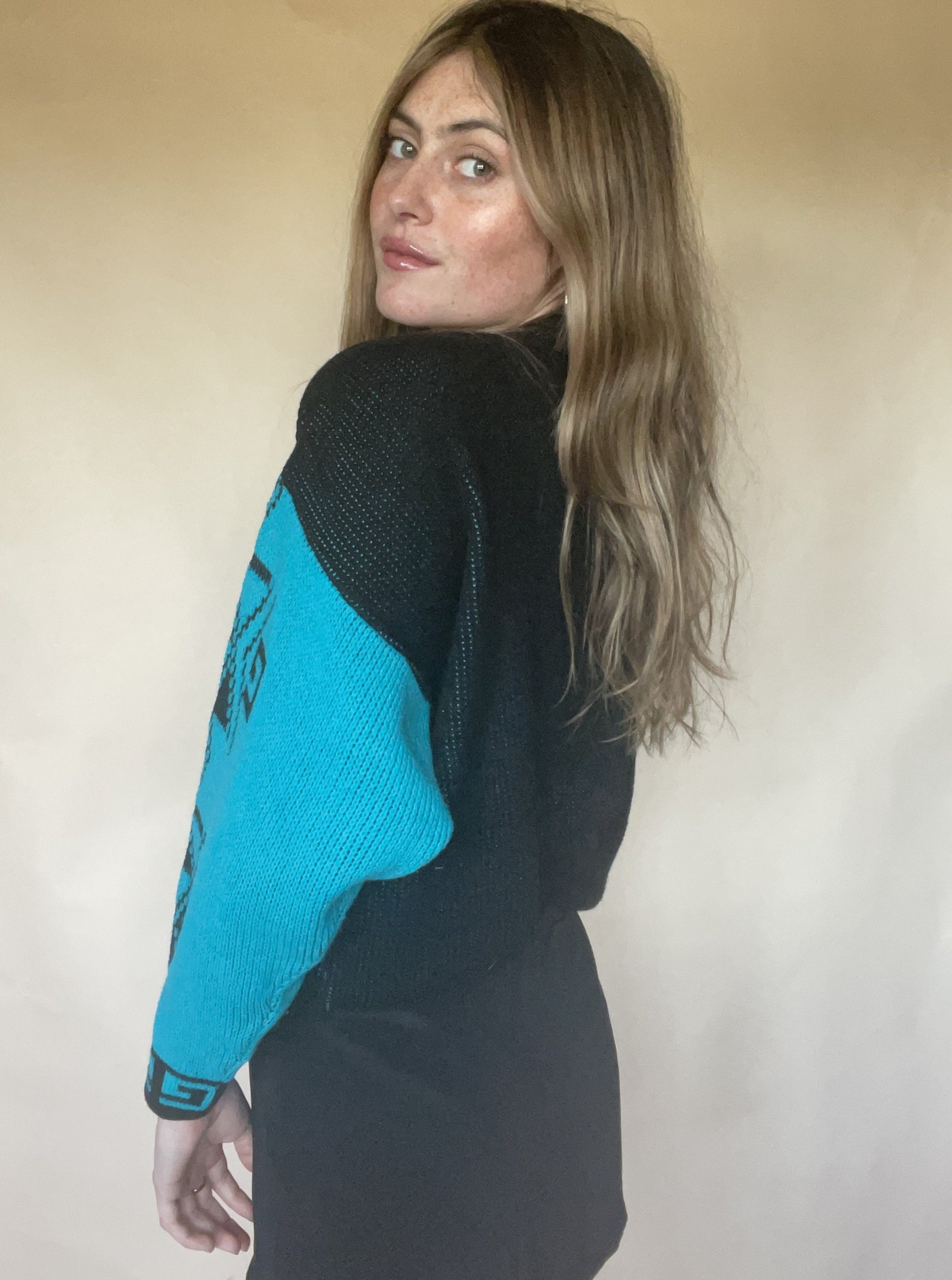 1980S EUROPEAN CONNECTION MIDNIGHT TURQUOISE SWEATER